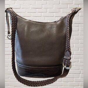 Brighton Brown Leather Braided Strap Hobo Bag Bali Collection Silver Heart
